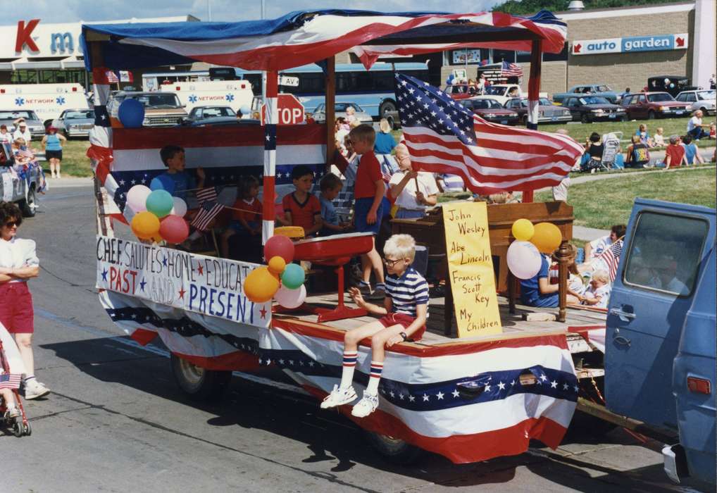 fourth of july, Johnson County Historical Society, Fairs and Festivals, Holidays, Schools and Education, Children, parade float, home schooling, school desk
