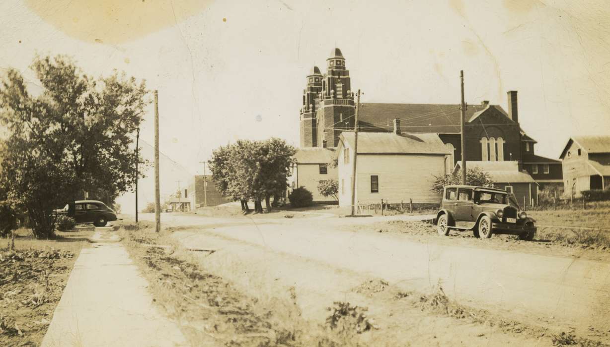 church, Main Streets & Town Squares, road, North Washington, IA, Cities and Towns, car, Iowa, Glaser, Joseph, Iowa History, Motorized Vehicles, history of Iowa, sidewalk, Religious Structures
