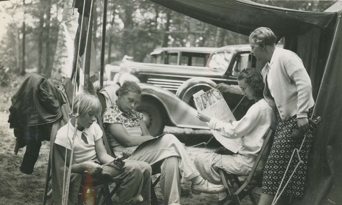 tent, Families, USA, Iowa History, history of Iowa, Motorized Vehicles, newspaper, car, Iowa, Outdoor Recreation, McMurray, Doug, Children