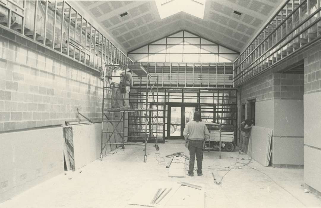 Waverly Public Library, construction crew, scaffolding, Labor and Occupations, Iowa, Iowa History, construction, Waverly, IA, history of Iowa