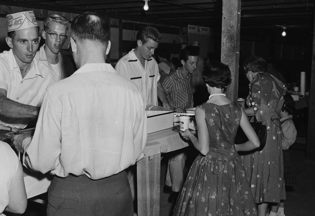 Food and Meals, history, barbeque, Photos, Children, Religion, Iowa, IA, dresses, boys, Religious Structures, United States, ia, food service, line, Coon Rapids Enterprise, historic, paper hats, Coon Rapids