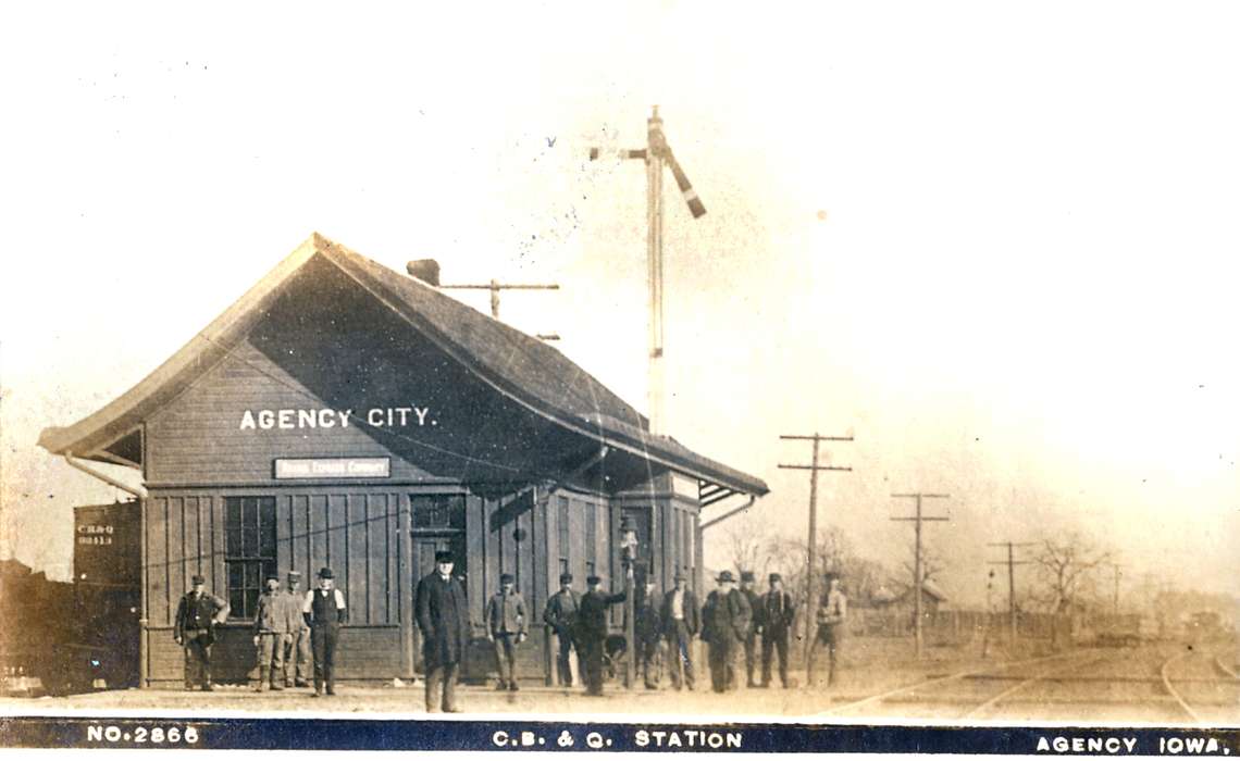 Train Stations, depot, Lemberger, LeAnn, Iowa History, Portraits - Group, train track, Iowa, history of Iowa, Agency, IA