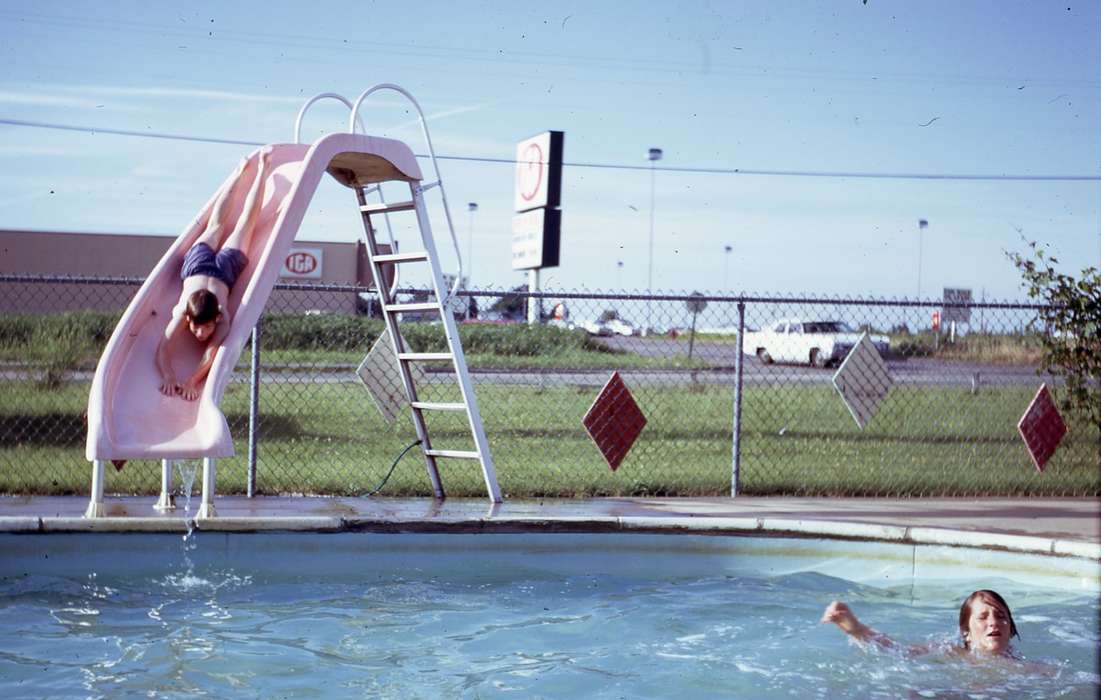 pool, Outdoor Recreation, Iowa, Children, Zischke, Ward, Iowa History, water slide, IA, swimming pool, history of Iowa