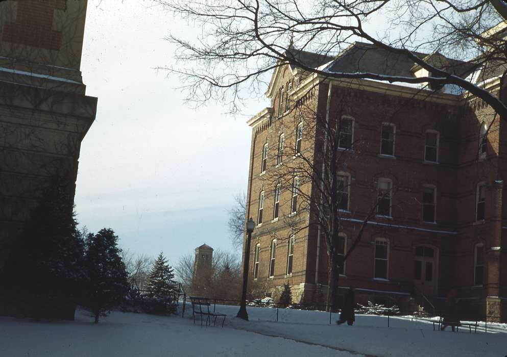 snow, campus, state college of iowa, uni, Schools and Education, Iowa, Cedar Falls, IA, seerley hall, university of northern iowa, Iowa History, Winter, UNI Special Collections & University Archives, old gilchrest, history of Iowa