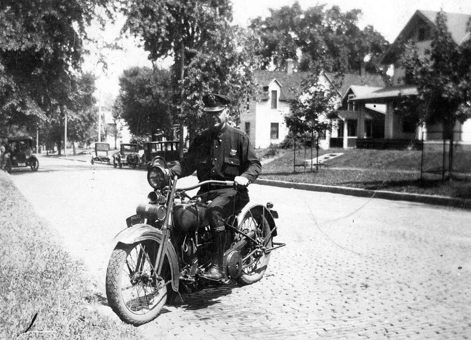 motorcycle, Eldora, IA, police, Iowa History, Klinefelter, Mary, Iowa, history of Iowa, Portraits - Individual, Motorized Vehicles