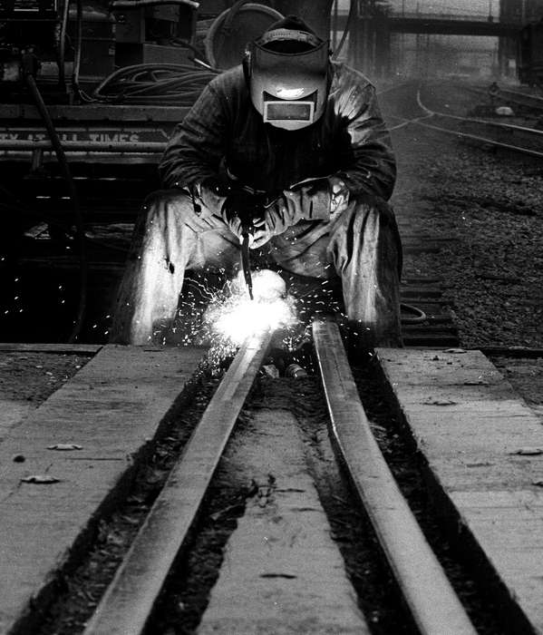 Labor and Occupations, Lemberger, LeAnn, train track, Iowa, history of Iowa, Iowa History, welder, welding, Ottumwa, IA, railroad, Businesses and Factories
