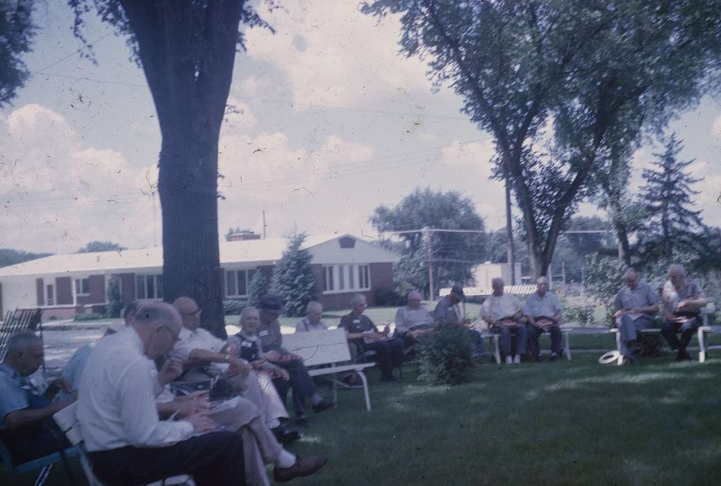 sitting, watermelon, trees, elderly, old man, Western Home Communities, chairs, Iowa History, old people, Iowa, Food and Meals, Leisure, history of Iowa, building