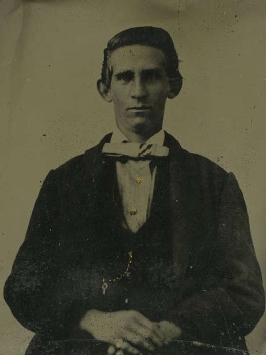 vest, Portraits - Individual, USA, buttons, Iowa History, Donner, Tracy, Iowa, pocket watch chain, history of Iowa, bowtie