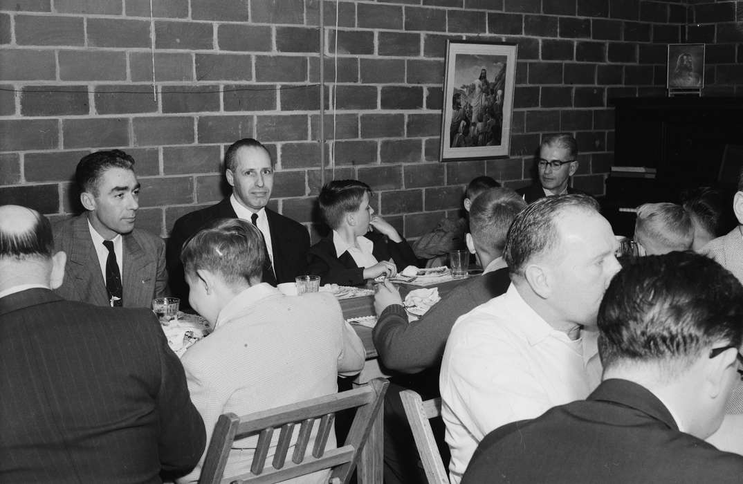 Food and Meals, Families, history, Photos, Religion, Children, Iowa, IA, Fairs and Festivals, men, boys, formal attire, piano, Religious Structures, United States, ia, Coon Rapids Enterprise, historic, father and son, jesus art, Coon Rapids