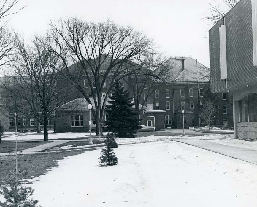 snow, campus, state college of iowa, uni, Schools and Education, building, rod library, Iowa, Cedar Falls, IA, Iowa History, university of northern iowa, Winter, UNI Special Collections & University Archives, lawn, old admin, central hall, history of Iowa