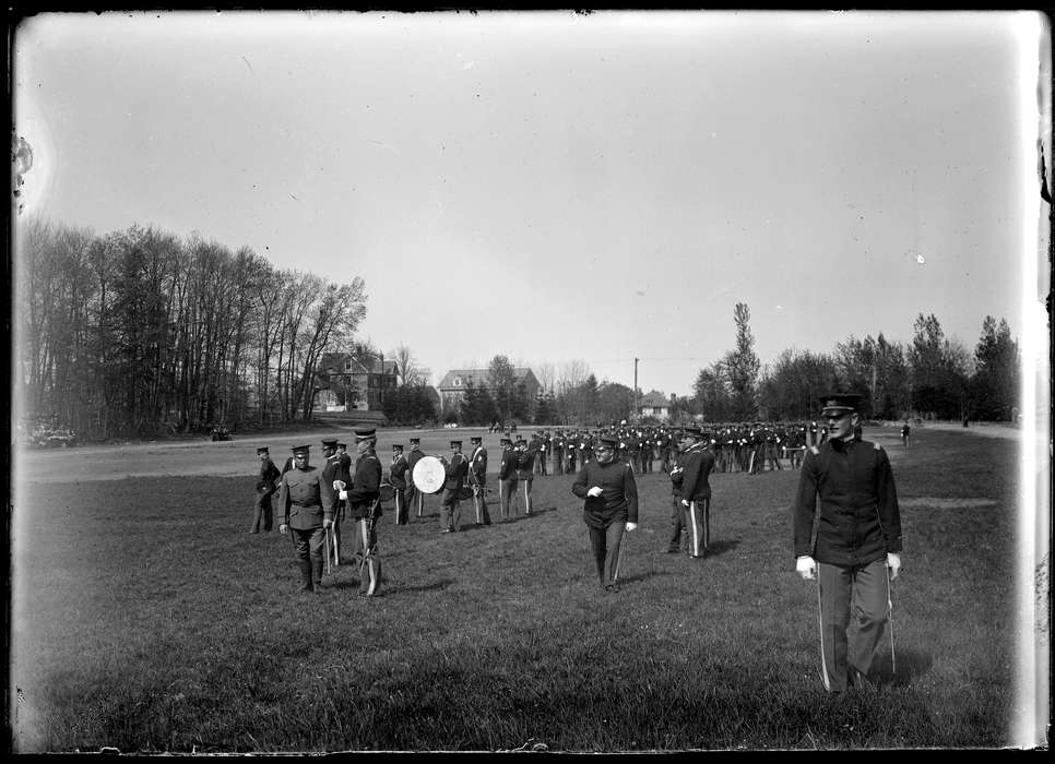 band, field, Storrs, CT, men, Archives & Special Collections, University of Connecticut Library, Iowa, uniform, Iowa History, history of Iowa