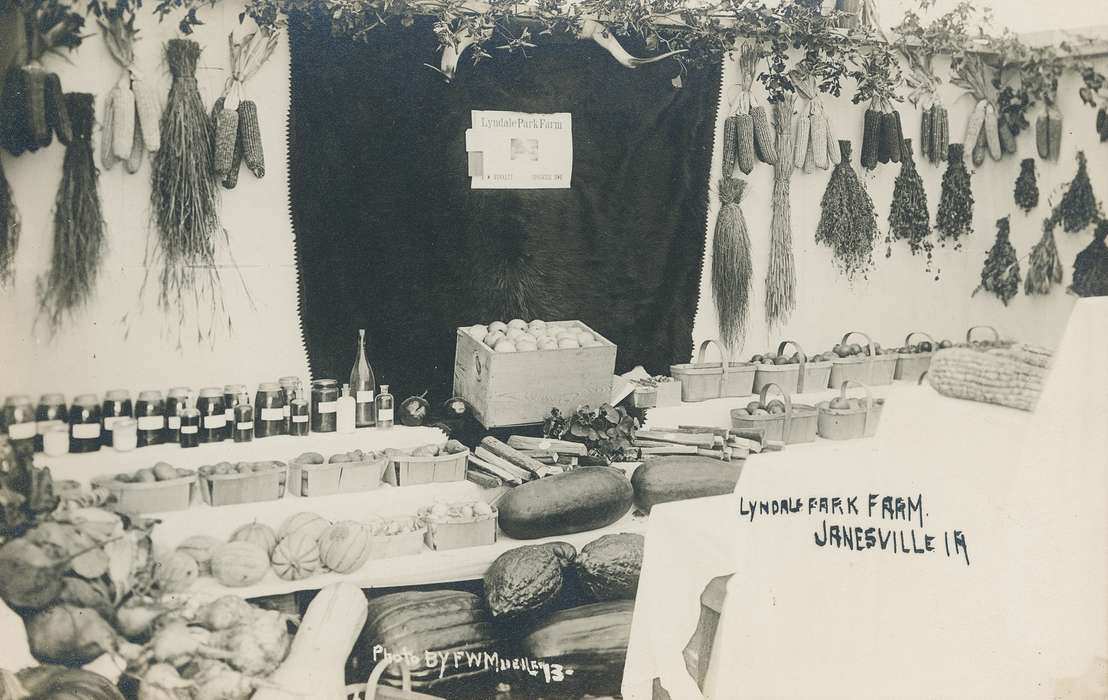 corn, jar, Fairs and Festivals, Iowa, baskets, correct date needed, Iowa History, Janesville, IA, Food and Meals, Waverly Public Library, history of Iowa