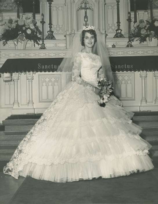 Weddings, church, dress, bride, Iowa History, Portraits - Individual, Iowa, Iowa City, IA, Rogers, Rose Frantz, history of Iowa
