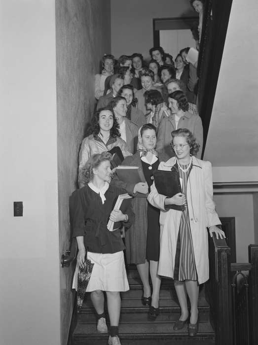 history of Iowa, classmates, students, Library of Congress, staircase, Schools and Education, Iowa History, Iowa, young women, Leisure