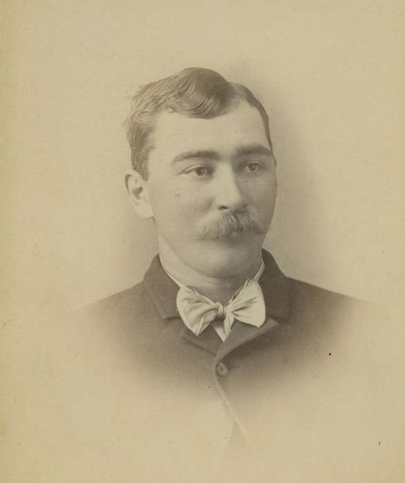 mustache, Portraits - Individual, man, Olsson, Ann and Jons, bow tie, Iowa, Iowa History, cabinet photo, Washington, IA, history of Iowa