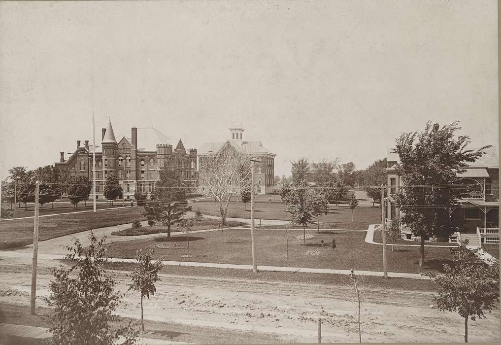 Schools and Education, old gilchrist, university of northern iowa, central hall, uni, iowa state normal school, honors cottage, Cedar Falls, IA, Iowa History, Iowa, University of Northern Iowa Museum, Aerial Shots, history of Iowa, Main Streets & Town Squares