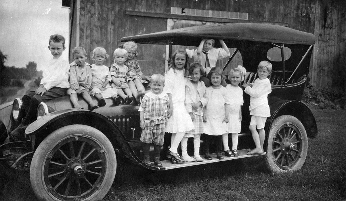 Kringlen, Linda, Motorized Vehicles, car, Children, Iowa History, Strawberry Point, IA, Barns, baby, Iowa, history of Iowa