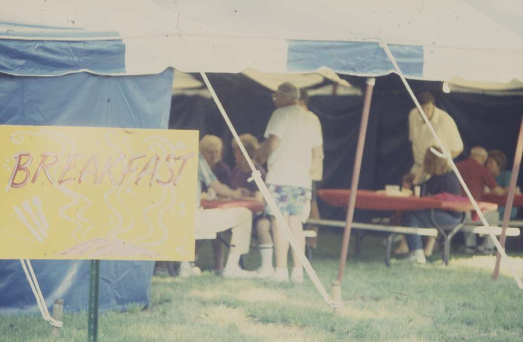 breakfast, tent, picnic table, elderly, sign, Western Home Communities, Iowa History, old people, Iowa, Food and Meals, grass, history of Iowa, Entertainment