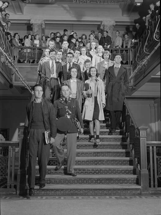 students, classmates, Library of Congress, Iowa History, history of Iowa, iowa state university, group photo, Schools and Education, Iowa, staircase, Portraits - Group