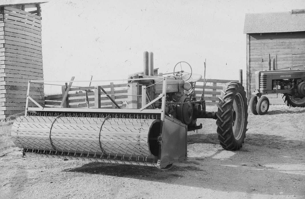 United States, history, ia, Farming Equipment, john deere tractor, Photos, Coon Rapids Enterprise, historic, tiller, Iowa, IA, wooden fence, Coon Rapids, Farms, Motorized Vehicles