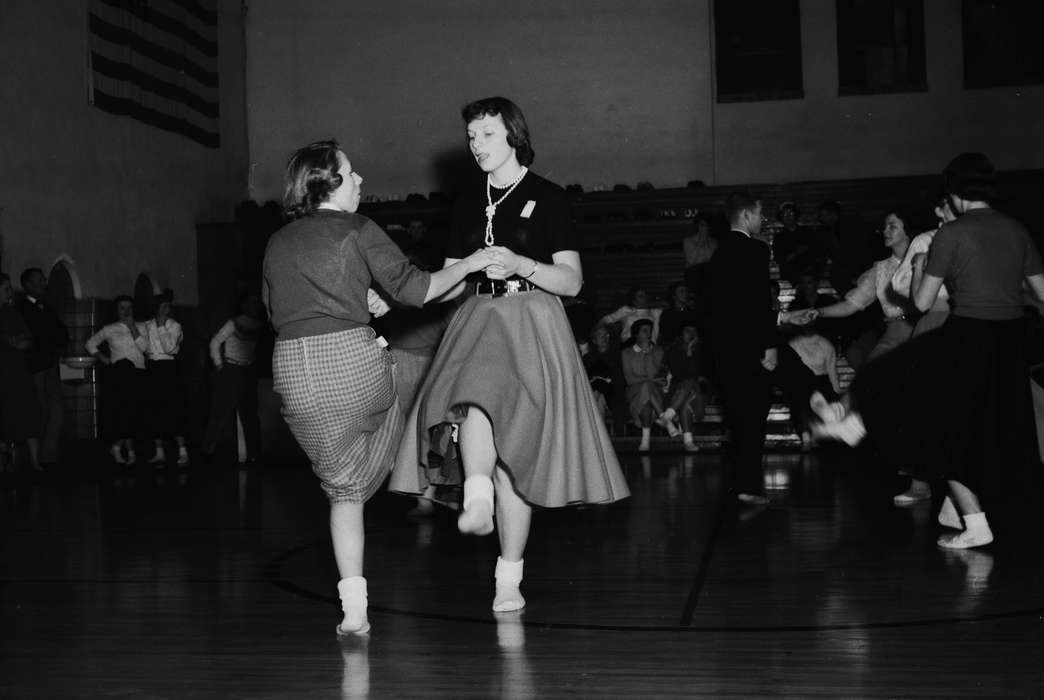 Schools and Education, young women, history, Photos, Children, Iowa, IA, long skirt, school dance, United States, sock hop, ia, Entertainment, Leisure, Coon Rapids Enterprise, historic, music boosters, gymnasium, Coon Rapids
