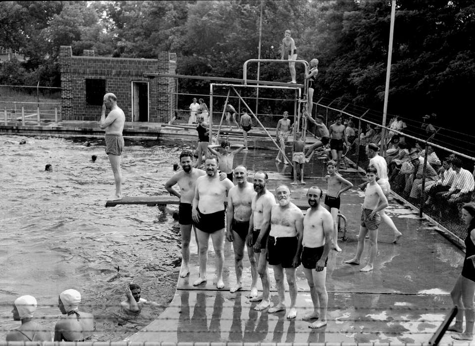 bathing suit, Centerville, IA, Lemberger, LeAnn, swimming, pool, bathing cap, Iowa, Iowa History, Leisure, diving board, swimming pool, history of Iowa, Fairs and Festivals