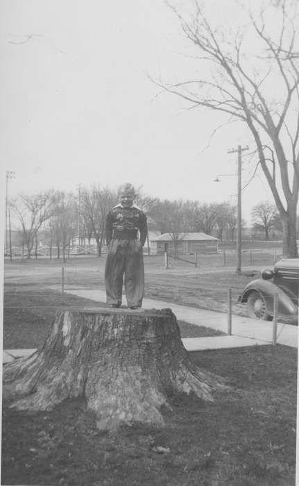 Portraits - Individual, Children, Freeport, IL, Iowa History, boy, Iowa, tree stump, Cigrand, Mariann, history of Iowa