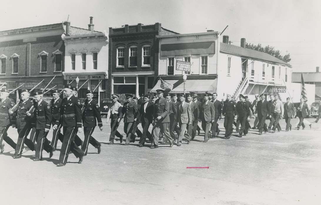 Holidays, Military and Veterans, Iowa History, military parade, Waverly, IA, Iowa, correct date needed, Fairs and Festivals, Waverly Public Library, Main Streets & Town Squares, memorial day, Cities and Towns, history of Iowa, american flag