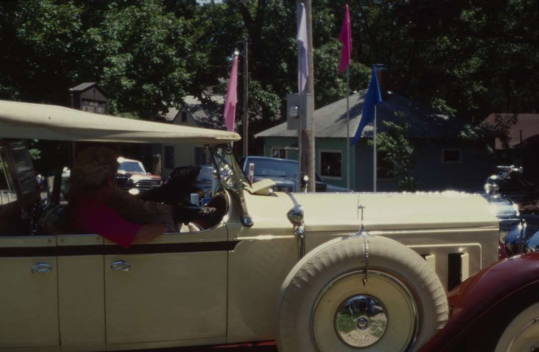 flagpole, Western Home Communities, Iowa History, car, flags, trees, Iowa, history of Iowa, Motorized Vehicles