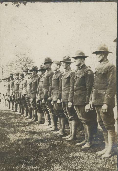 uniform, IA, Portraits - Group, history of Iowa, formation line, military, soldiers, Iowa History, Military and Veterans, Neessen, Ben, Iowa