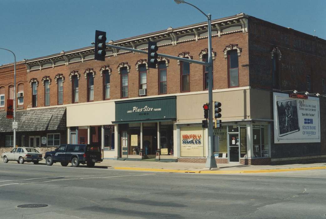 history of Iowa, Cities and Towns, storefront, Businesses and Factories, Waverly Public Library, Iowa History, Iowa, clothing store, Motorized Vehicles, Main Streets & Town Squares