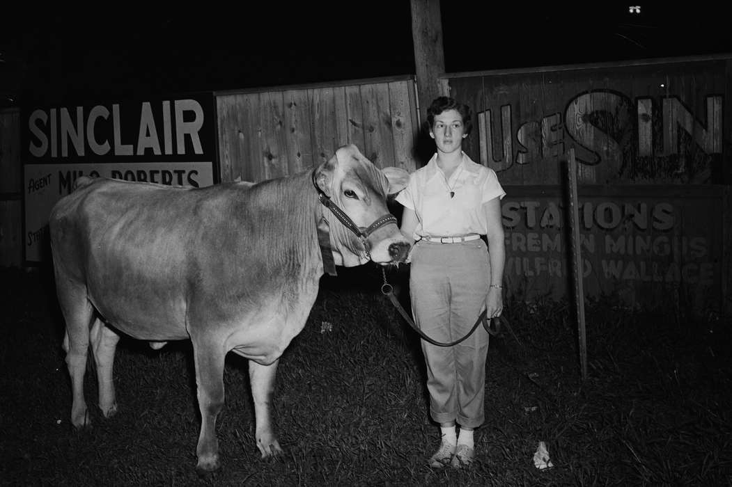 Portraits - Individual, Iowa, IA, United States, Photos, historic, Coon Rapids, Fairs and Festivals, young woman, history, Animals, ia, Coon Rapids Enterprise, cow, straight face