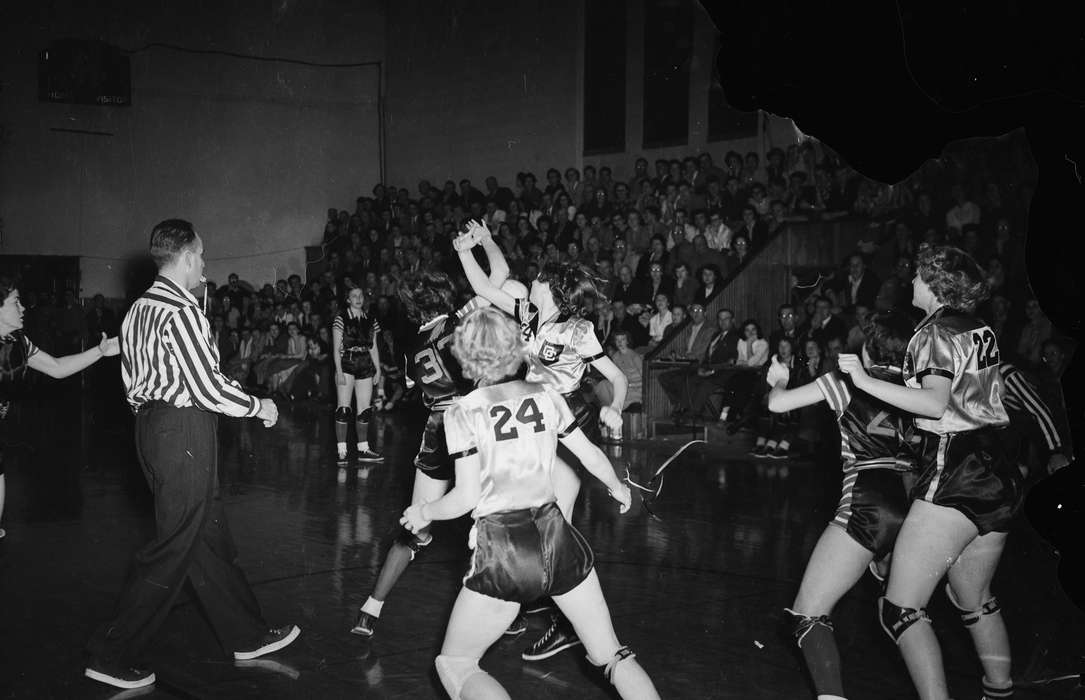 Schools and Education, history, basketball players, basketball court, bleachers, Photos, Children, referee, Iowa, IA, Sports, women's basketball, United States, basketball uniform, ia, Coon Rapids Enterprise, historic, gymnasium, Coon Rapids