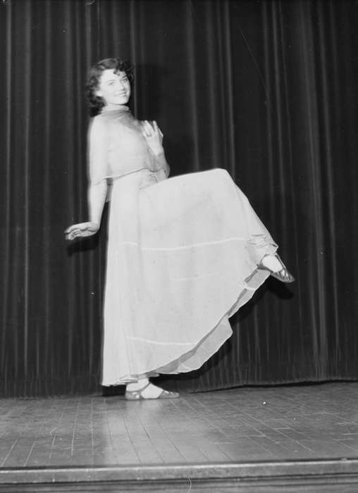 Entertainment, university of northern iowa, UNI Special Collections & University Archives, uni, actress, Iowa History, stage, Cedar Falls, IA, iowa state teachers college, dress, Iowa, history of Iowa, Portraits - Individual, actor, curtain