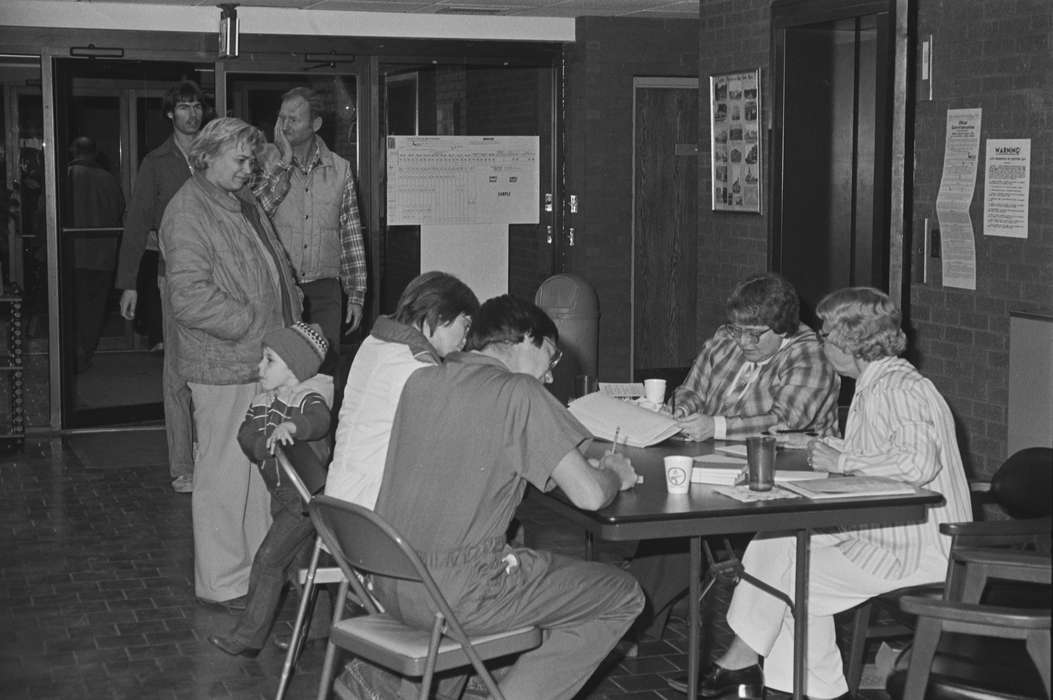 Photos, election, ia, historic, United States, Iowa, Children, voting booth, boy, table, history, IA, Coon Rapids Enterprise, table and chairs, glasses, Coon Rapids, Cities and Towns, Civic Engagement, voting