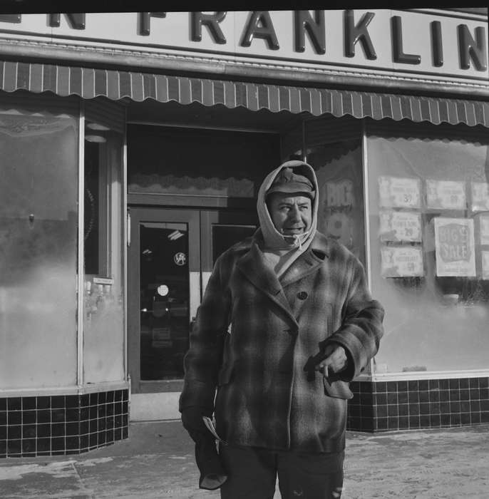 glove, Businesses and Factories, Portraits - Individual, Iowa, IA, United States, flannel, cigarette, Photos, historic, Coon Rapids, history, Winter, ia, Coon Rapids Enterprise, storefront