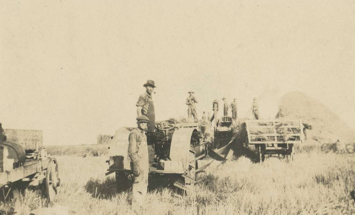 Portraits - Group, field, Black Hawk, Iowa, hay, history, O'Brink, Lisa, Waterloo, men, ia, tractor, Farming Equipment, historic, United States, tractors, Farms, straw, Photos, pipe, IA