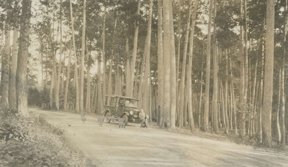 Motorized Vehicles, Portraits - Individual, dirt road, Children, Iowa History, Travel, forest, Clearwater County, MN, Iowa, McMurray, Doug, tree, history of Iowa, car