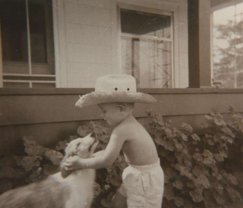dog, boy, Animals, Iowa, Children, Iowa History, IA, history of Iowa, Trumm, Mary Ann, cowboy hat
