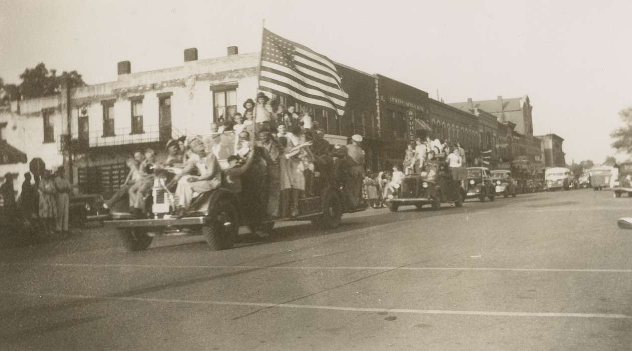 downtown, american flag, parade, Anamosa, IA, Iowa, Fairs and Festivals, history of Iowa, Hatcher, Cecilia, Iowa History