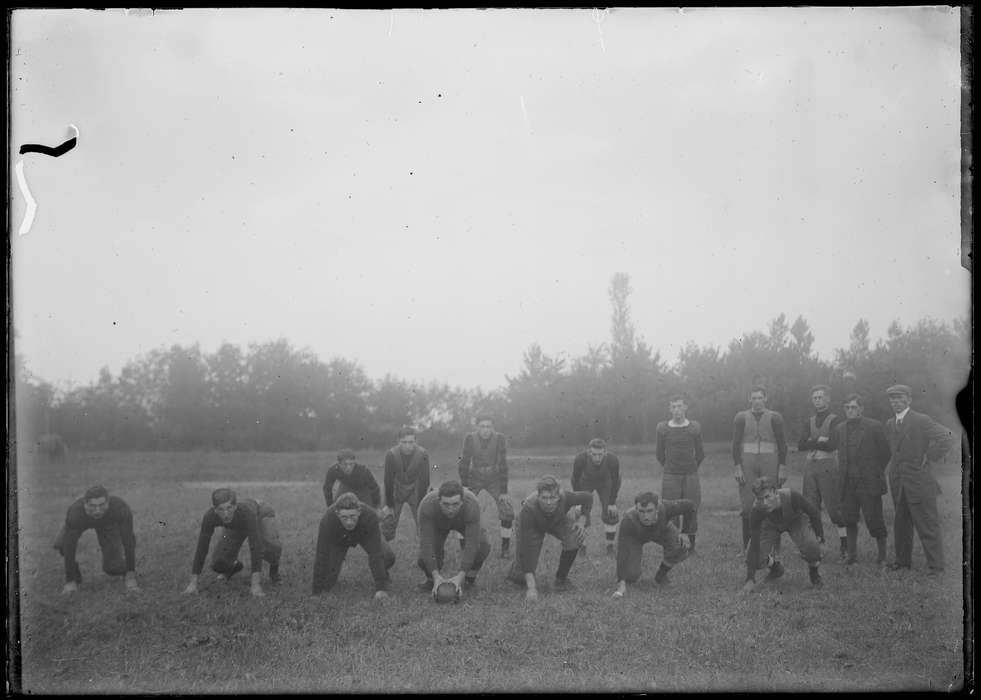 football, field, Iowa History, team, men, uniform, Archives & Special Collections, University of Connecticut Library, Iowa, Storrs, CT, history of Iowa