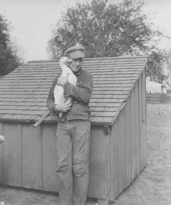 Farms, Animals, shed, Portraits - Individual, history of Iowa, duck, Mallow, Christine, Danbury, IA, Iowa History, cap, Iowa