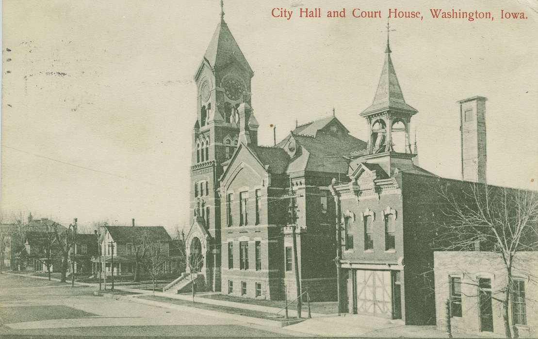 Cities and Towns, Dean, Shirley, Iowa History, Main Streets & Town Squares, Washington, IA, correct date needed, Iowa, history of Iowa, courthouse, west main street