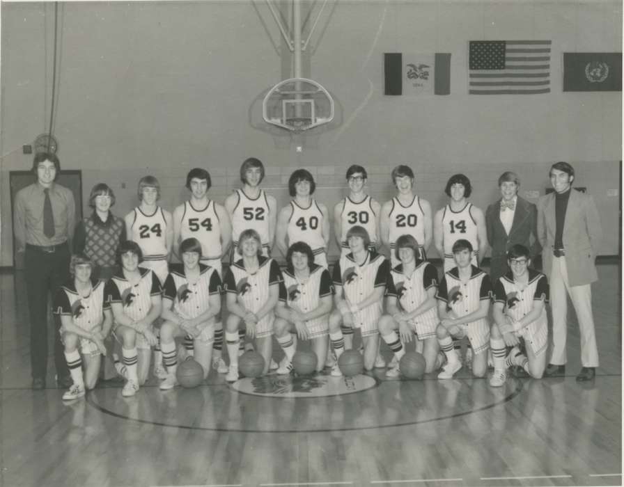 Sports, history of Iowa, basketball, Schools and Education, Iowa, team, Iowa History, Bohach, Beverly, Portraits - Group, uniforms, Sheffield, IA