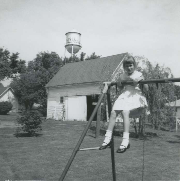 Vanderah, Lori, Farms, Children, Iowa History, swing set, Barns, water tower, Iowa, history of Iowa, USA, Outdoor Recreation