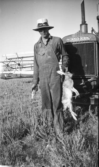 harvest, Animals, Farming Equipment, Farms, tractor, wheat, Portraits - Individual, Dawson, Kathy, Iowa History, rabbit, Neola, IA, Iowa, history of Iowa
