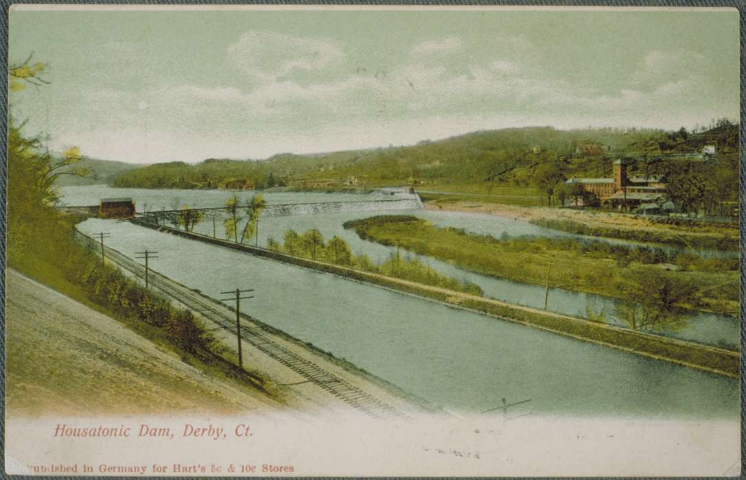 Derby, CT, Iowa History, Archives & Special Collections, University of Connecticut Library, history of Iowa, dam, track, color, river, Iowa