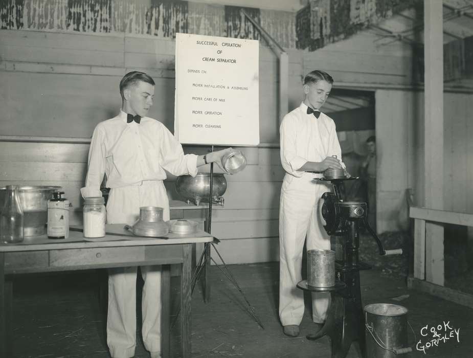milking bucket, Waterloo, demonstration, Grout Museum of History and Science, national cattle congress, Black Hawk, Fairs and Festivals, United States, cattle congress, dairy, Photos, Iowa, bowtie, historic, teen boy, 4h, history, IA, cream separator, ia