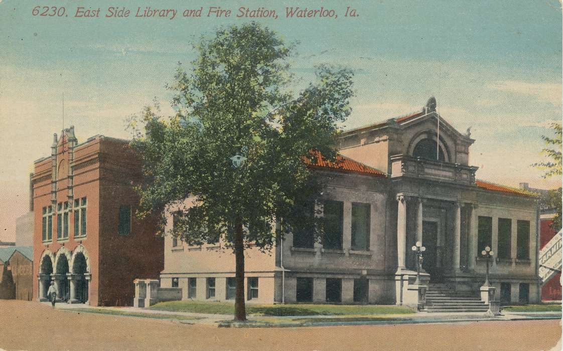 ia, IA, history, postcard, historic, Waterloo, fire station, library, Olsson, Ann and Jons, Iowa, Black Hawk, United States, Businesses and Factories, Photos