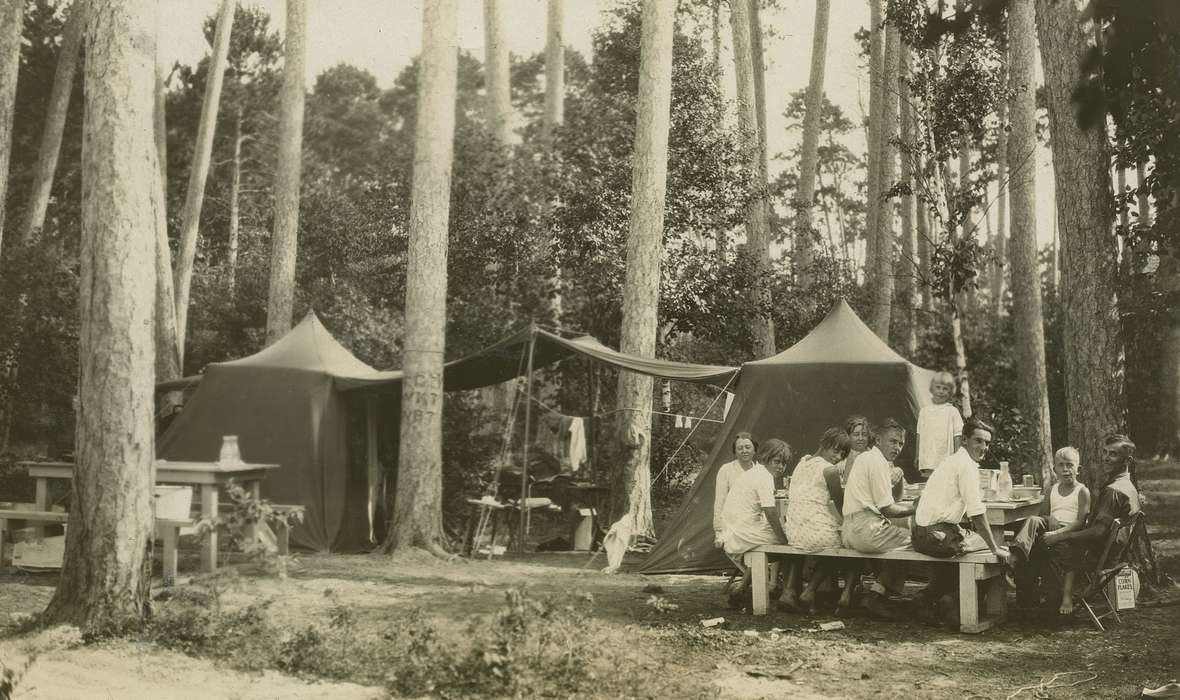 Food and Meals, tent, Children, history of Iowa, Travel, Portraits - Group, Iowa, laundry, McMurray, Doug, Iowa History, picnic table, Cass Lake, MN